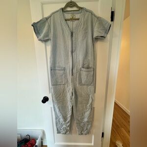 Frank & Oak - Light Blue Striped Zip-Front Jumpsuit